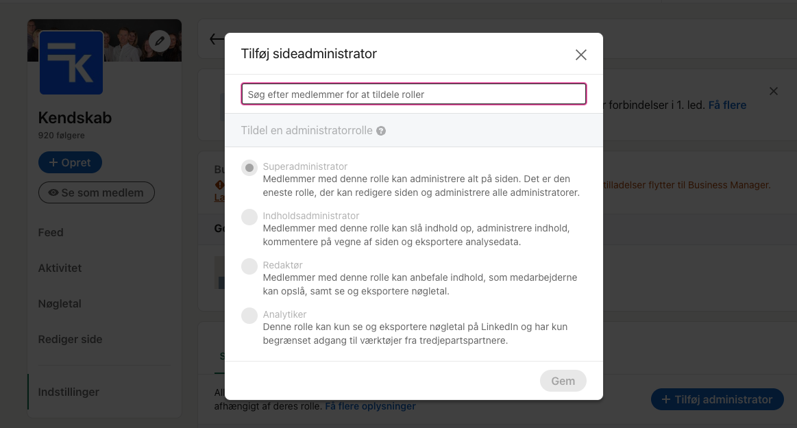 Tilfoej Linkedin Administrator